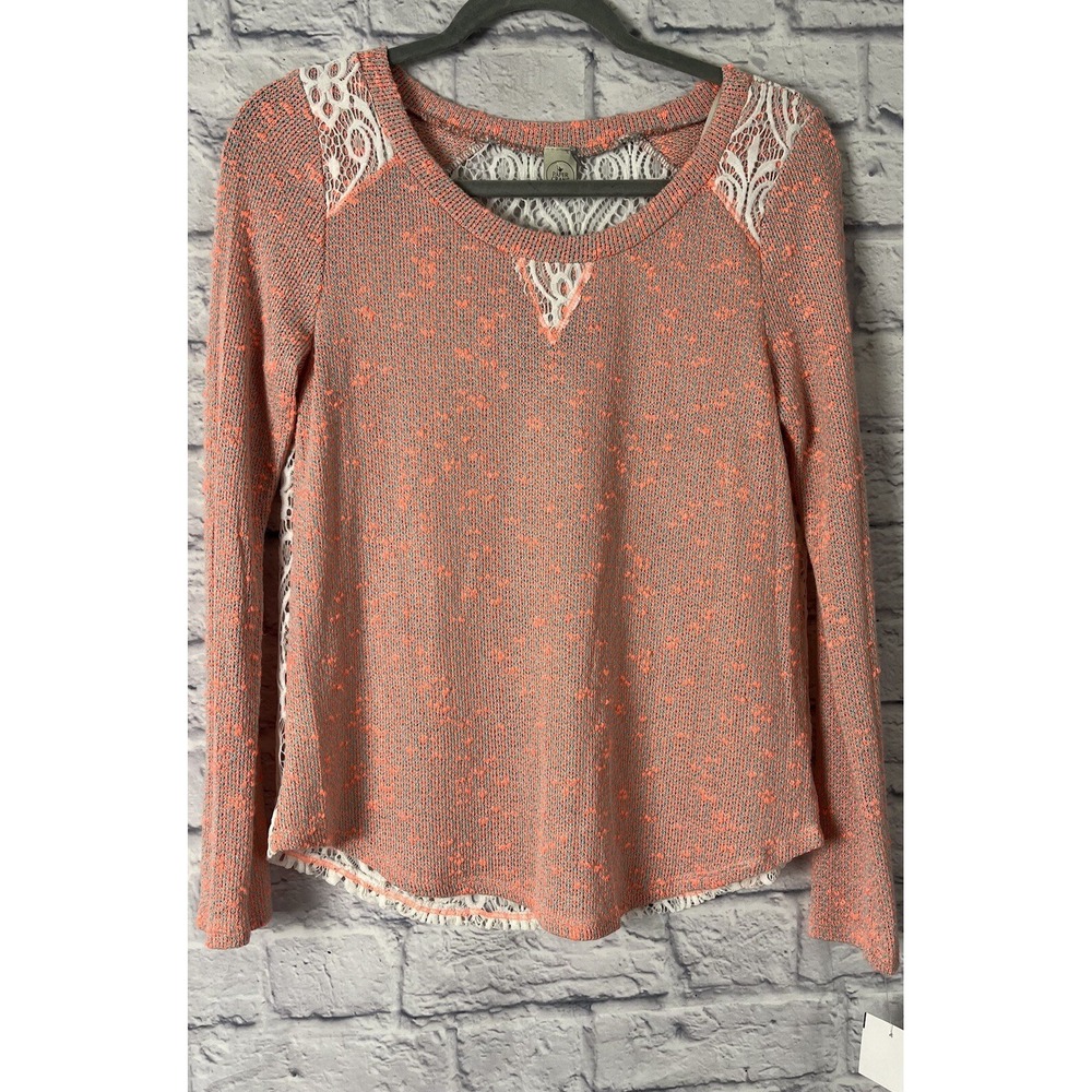 Paper Crane Women's PINK WHITE LACE BACK KNITTED BLOUSE TOP Size Small